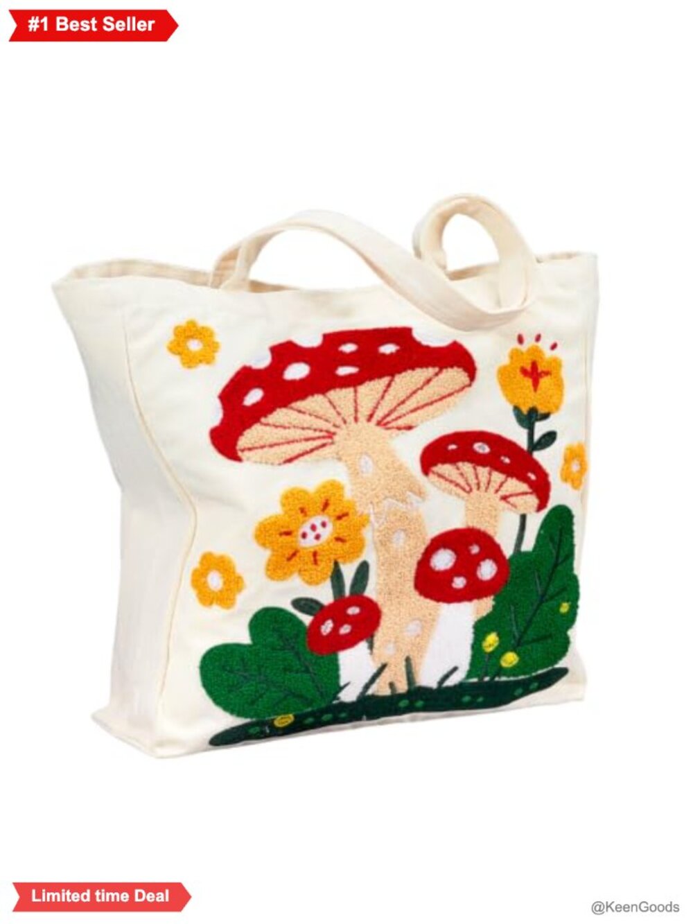 Embroidered Canvas Tote Bag Large Shoulder Crossbody Reusable